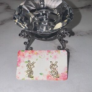 Elegant Gold Laminated Crystal Logo Earrings